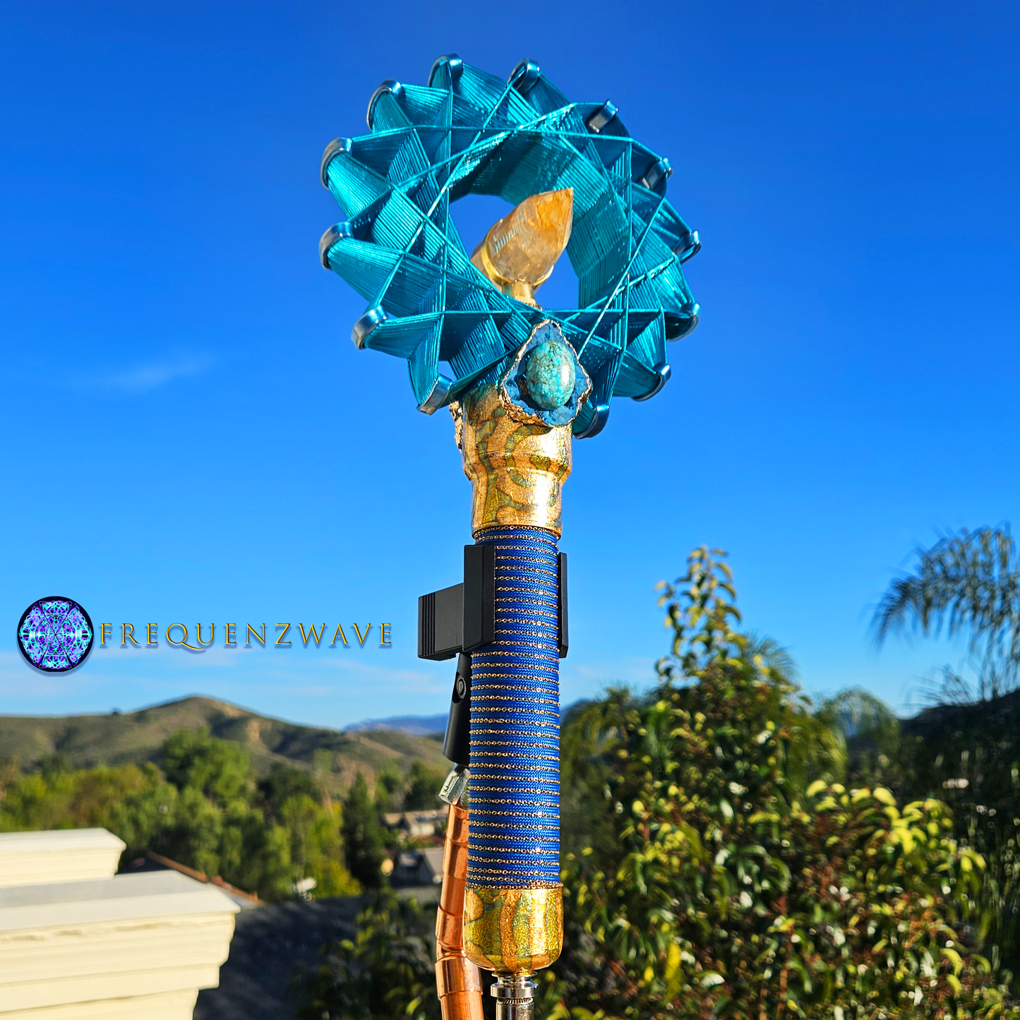 FrequenzWand Blue With Golden Healer Quartz Crystal! (Upgrade for Pro or Ultimate Package)