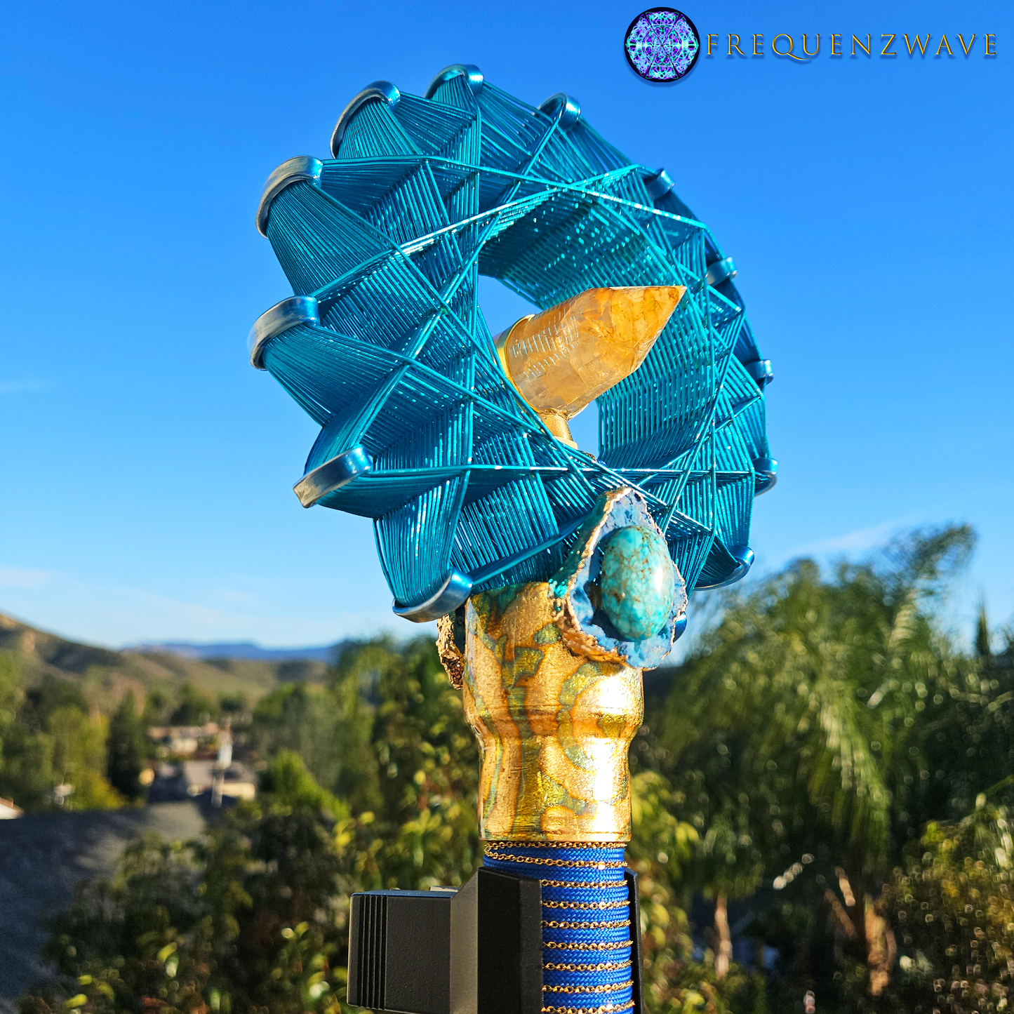 FrequenzWand Blue With Golden Healer Quartz Crystal! (Upgrade for Pro or Ultimate Package)