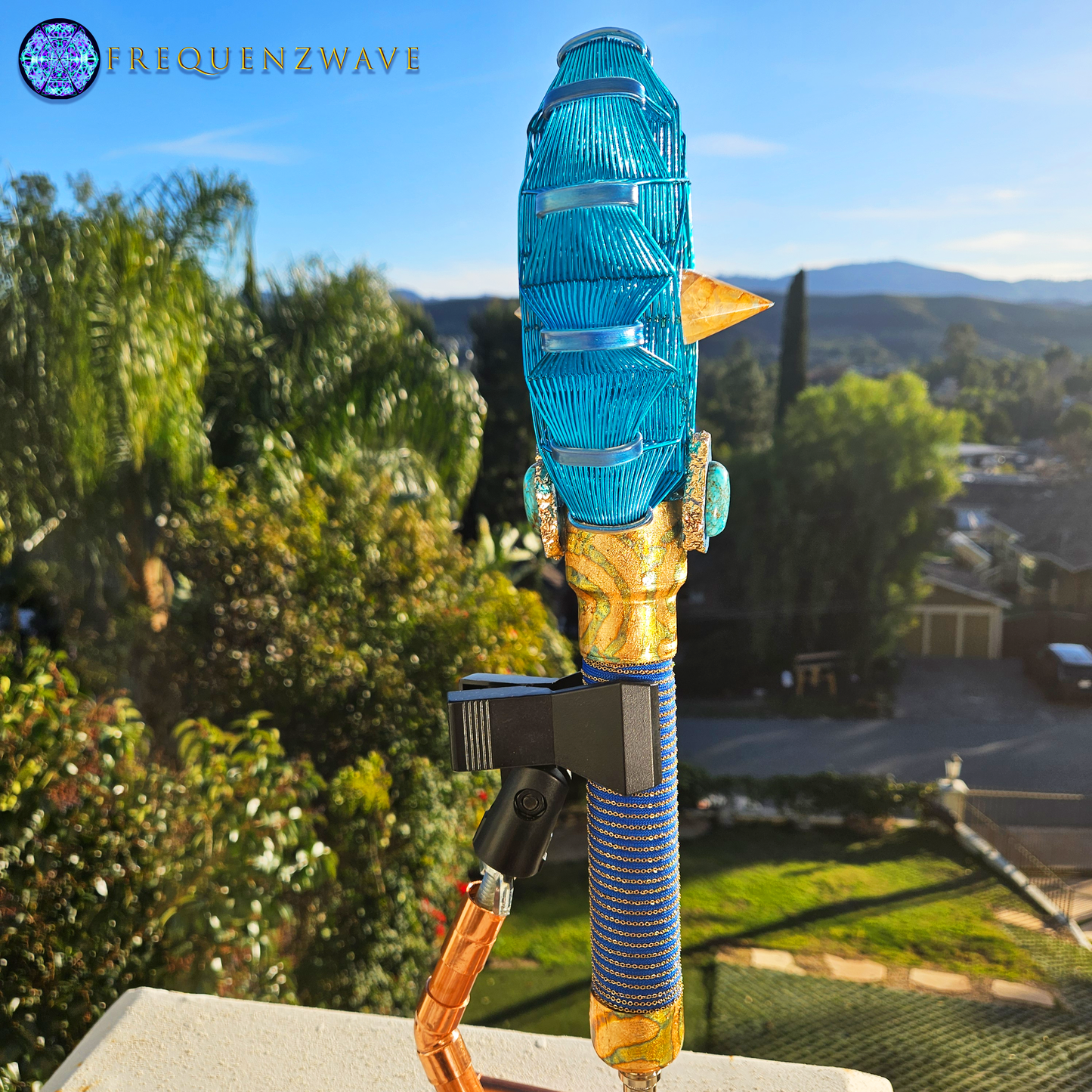 FrequenzWand Blue With Golden Healer Quartz Crystal! (Upgrade for Pro or Ultimate Package)
