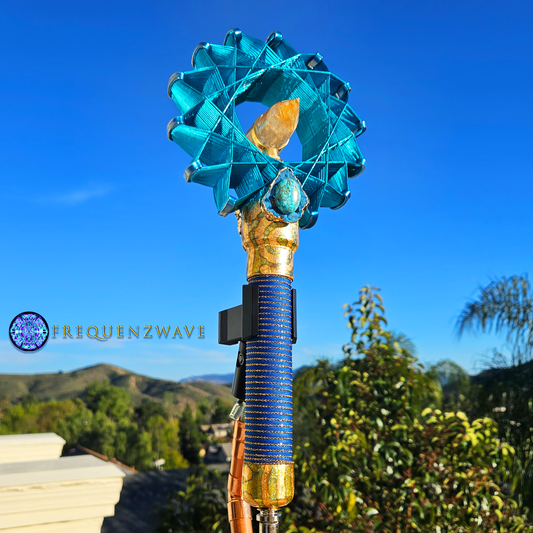 FrequenzWand Blue With Golden Vogel Cut Quartz Crystal!